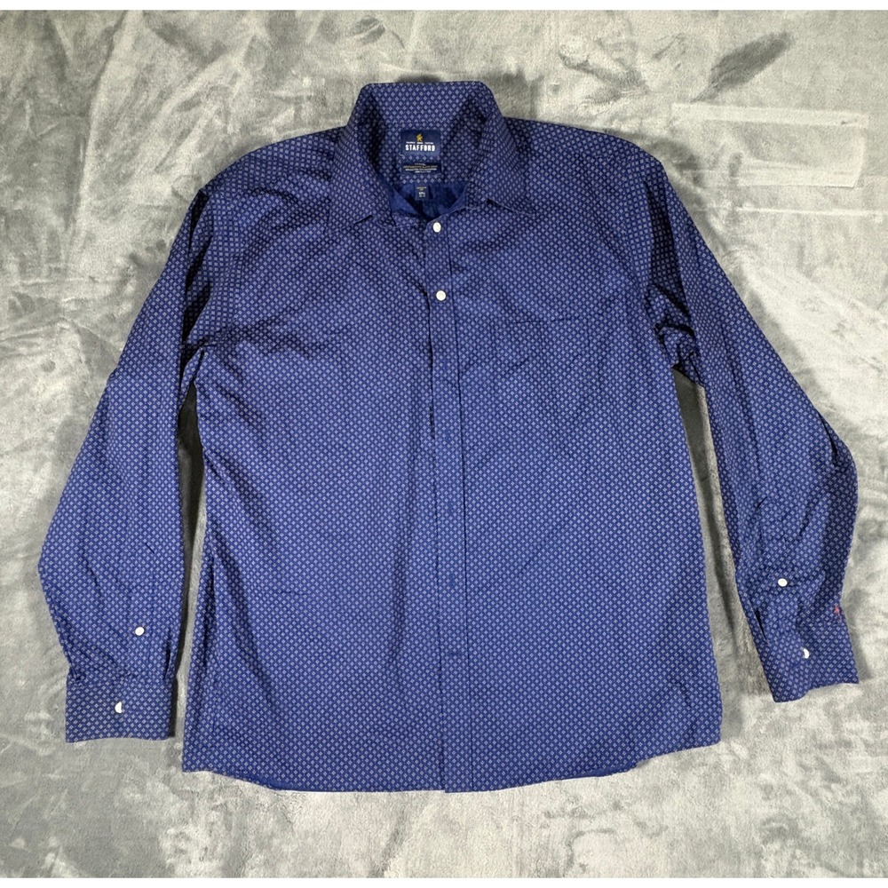 Stafford Travel Performance Super Shirt Mens 17.5 35-37 Blue Gold Geo